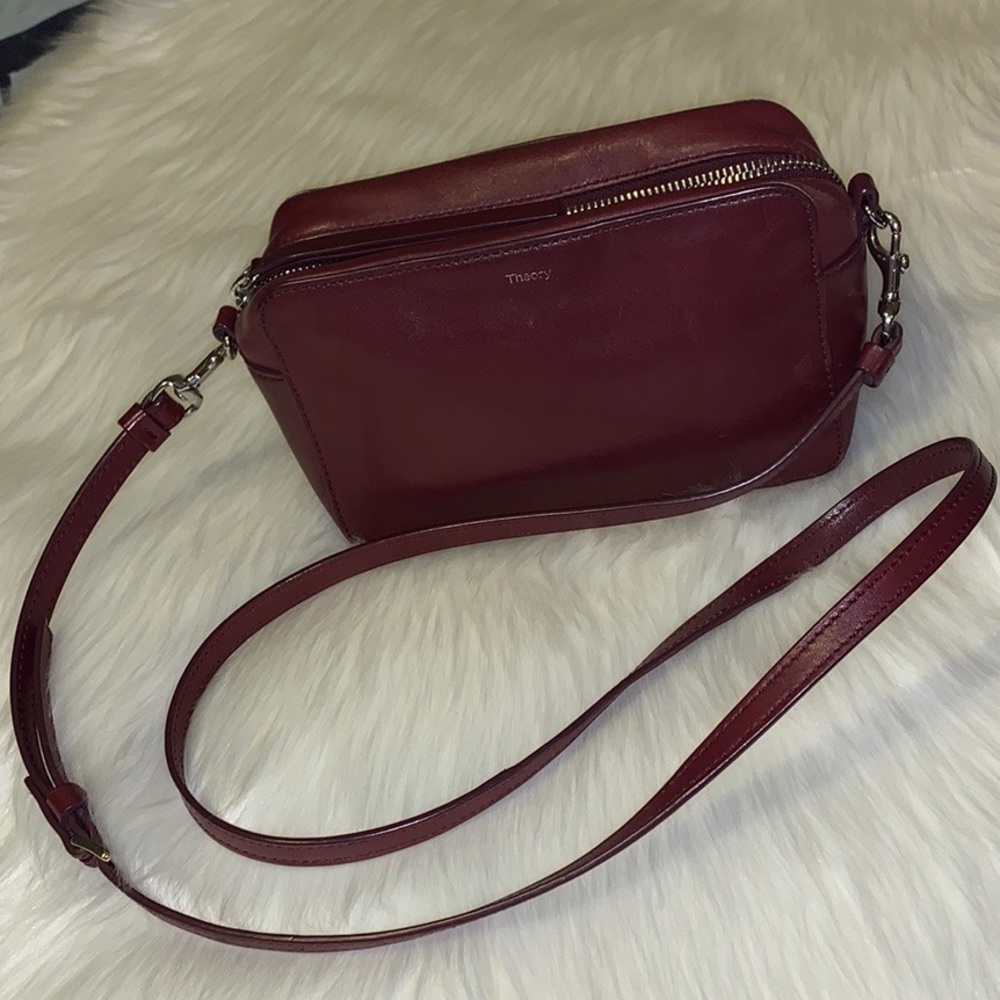 Theory Maroon Leather Cross body leather bag!!used